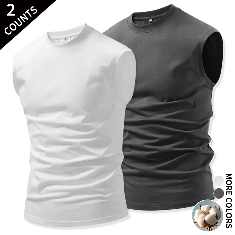 Solid Color Stretch Cotton Mens Muscle Sleeveless Vest, Trendy Streetwear Tank Top for Jogging Beach Vacation Office Inner Wear