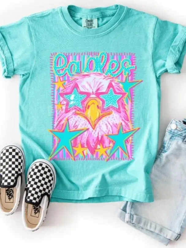 Retro Eagle Mascot Graphic T-Shirt, Retro Animal Graphic Tee, Neon Eagle Shirt, Comfort Colors Shirt, ColorfulSport Tee, Trendy Graphic Shirt, Unisex Vintage Tee
