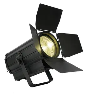 SHEHDS 250W COB LED Fresnel Lens Spotlight - 3200k-5600k Cool/Warm White Linear Zoom 15-55° Stage Wash Light with Barn Door DMX512 for Church Wedding Theater Disco