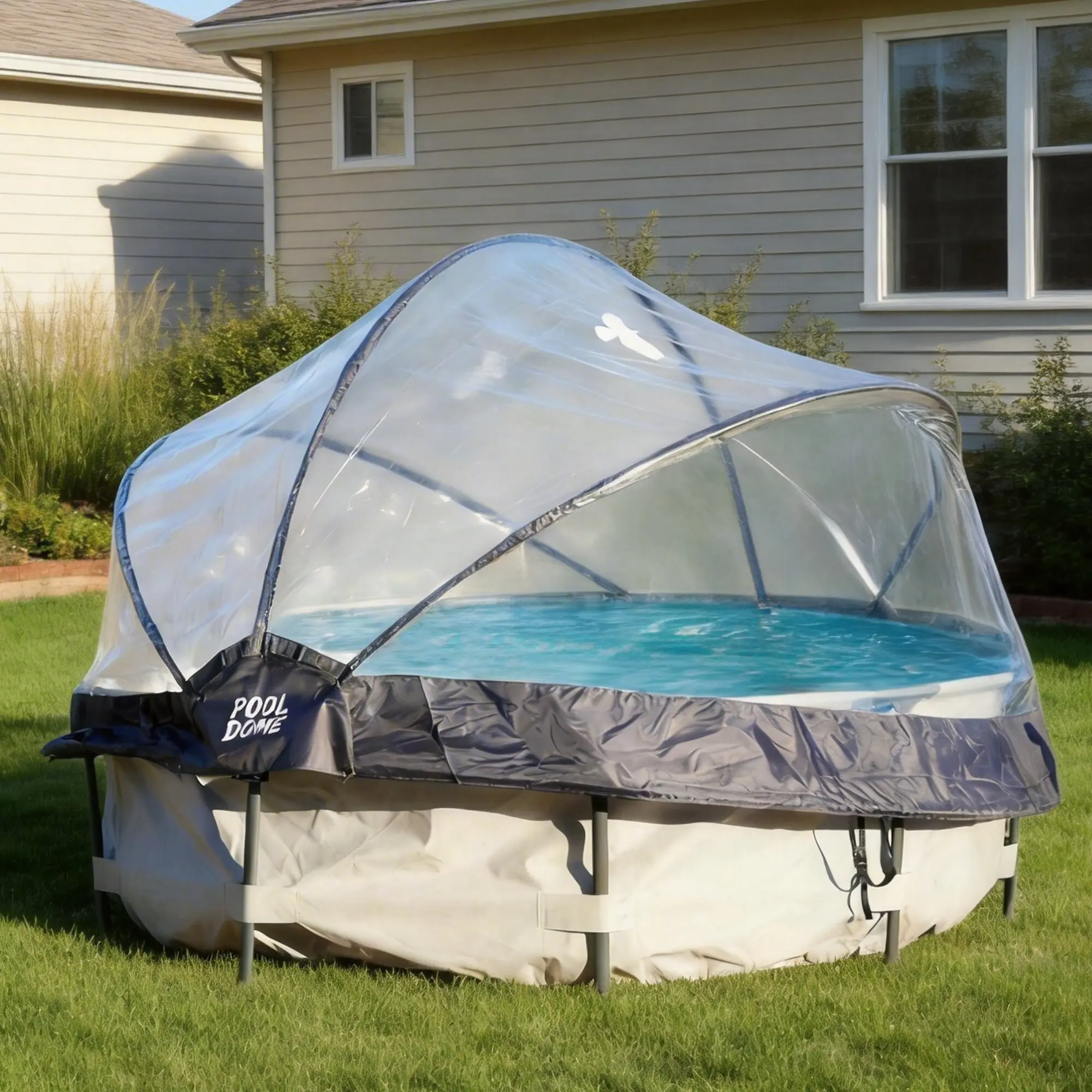 15FT Pool Dome Cover for Above Ground Pools, Clear Outdoor Pool Canopy with 180° Open Design, Rainproof UV Dust Leaf Protection, Easy Open Pool Shelter for Backyard Swimming Pools