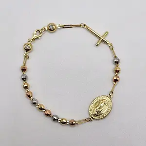 14k Solid Gold 7" Rosario de Mano Bracelet for Woman
