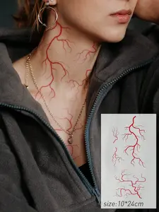Halloween red fake blood vessels and temporary tattoo stickers, suitable for DIY daily party and festival costume decoration, suitable for arms, chest, back, and body