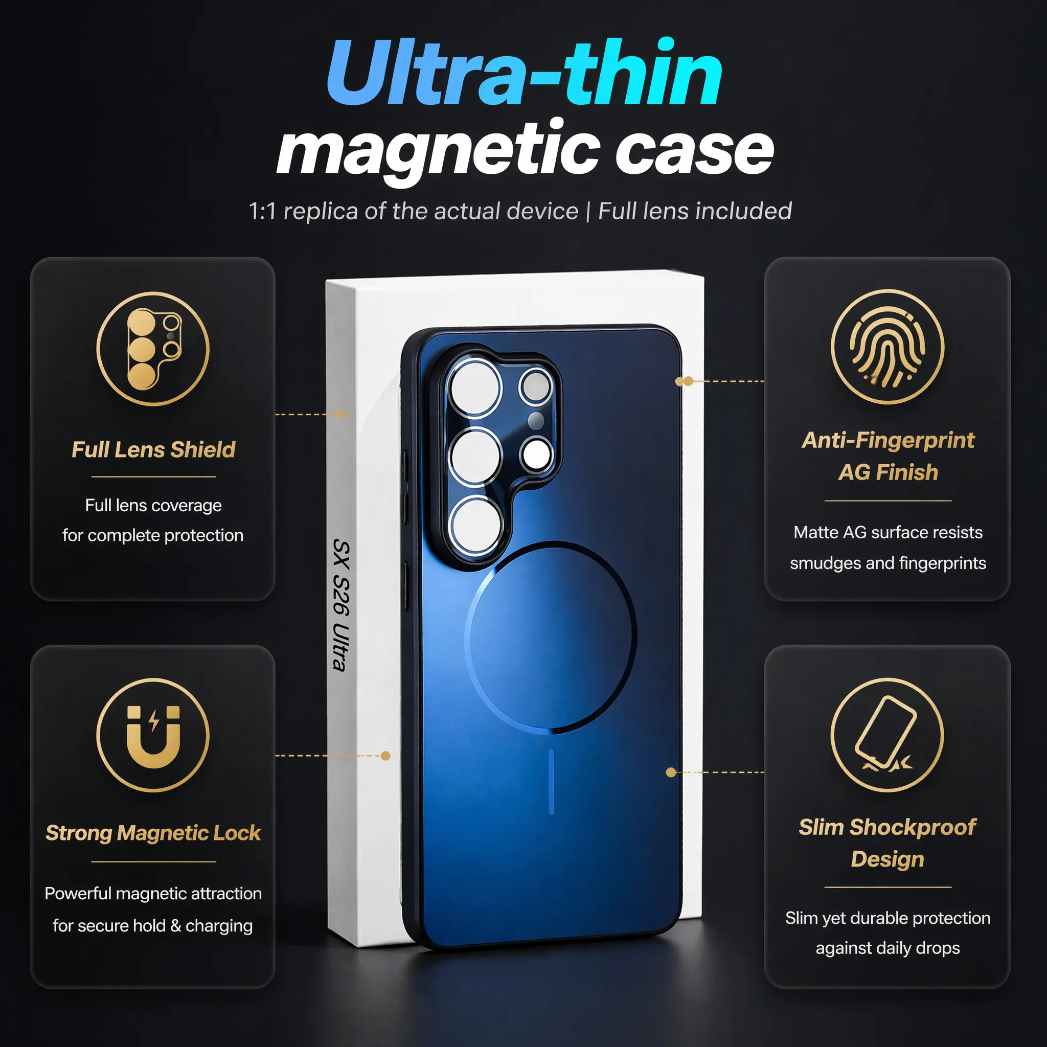 NganGee Slim Flow Gradient Magnetic Shockproof Cellphone Casing for Samsung Galaxy S24-S26 Ultra/Plus, Full Large Camera Lens Window Cover, Durable Custom Phone Accessories with Enhanced Protection #YJLGDSCFSXYKPURPLE