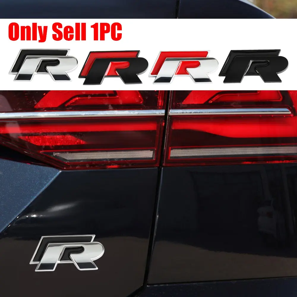 Metal 3D Rline Badge R Emblem Body Tail Trunk Sticker, Car Stickers, Automotive Decals, Decal For Cars, Car Vehicle Decoration, Decals For Vehicles, Car Exterior Accessories For Volkswagen VW Golf, Polo, Beetle, Passat, Jetta, Tiguan