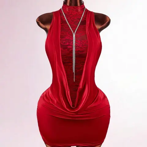 Sexy Lace Backless Cut Out Short Dress, Elegant Summer Fashion, Perfect for Parties and Events, Women's Casual Wear, Ball Party Dress, Cutout Dress