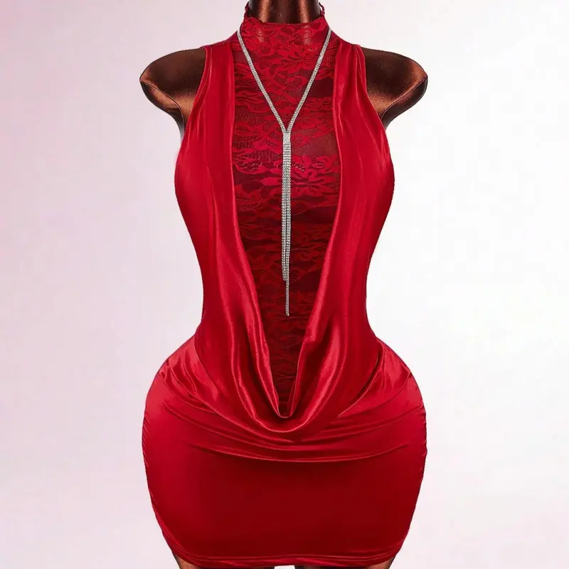 Sexy Lace Backless Cut Out Short Dress, Elegant Summer Fashion, Perfect for Parties and Events, Women's Casual Wear, Ball Party Dress, Cutout Dress