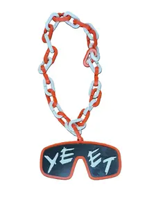 Red Jey Uso Yeet Glasses WWE Wrestling Necklace Chain 15" Raised Texture Letters