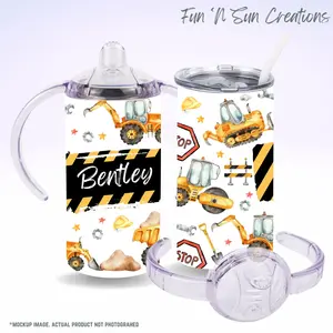 Kids Construction Truck Sippy Cup, 12oz Custom Stainless Steel Cup, Toddler Sippy Cup and Drinkware Flasks Lid