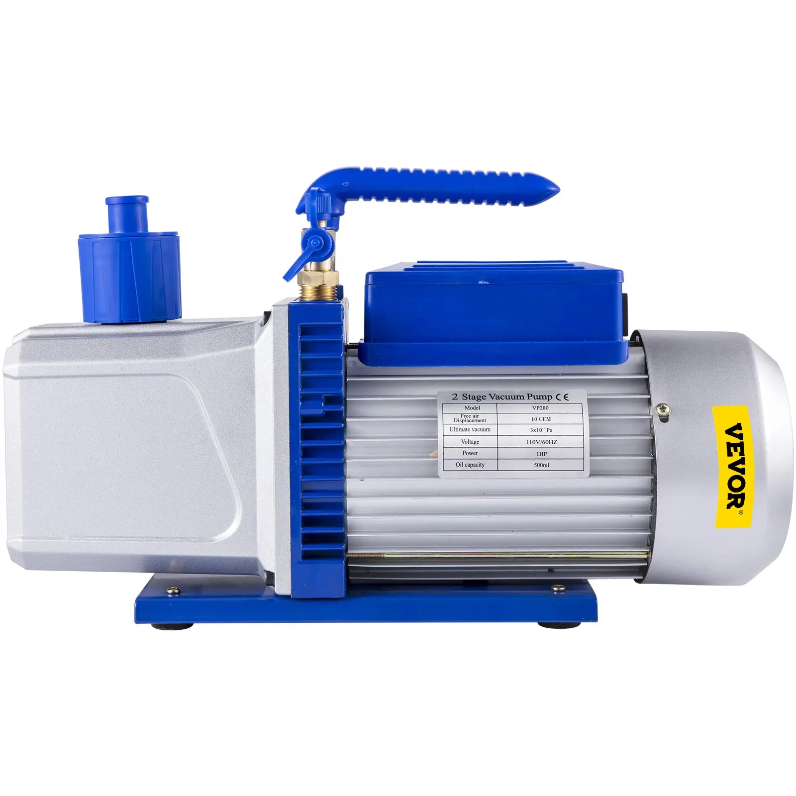 VEVOR 2-Stage Commercial Industry Vacuum Pump, 1 HP Aluminum Alloy Vane, 12CFM, 3x10-1 Pa Ultimate Vacuum, 110V, 1/4" Oil Fill Port, Backflow Stop, 2000 r/min 2-Stage Pump