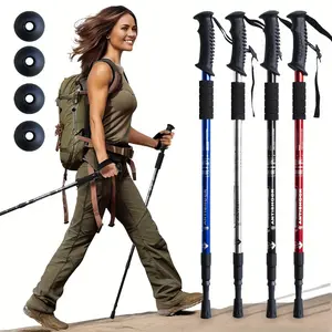 Aluminum Alloy 2pc Adjustable Trekking Poles with Rubber Grip, Shock-Absorbing, Travel Accessories for Men & Women Survival Tools Camping Equipment