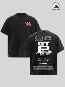 Unisex Vintage Street Style Graphic Print Gtr R35 Menswear T-Shirt, Streetwear Comfortable Cotton Wash Tee for Racing Culture Lovers, Perfect for Couples and Casual Wear