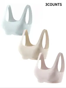 3-Piece Teen Girls Underwear Set, Includes Comfortable Padded Bra, Solid Colors with Cartoon Patterns, Suitable for All Seasons, Underwear Undergarments