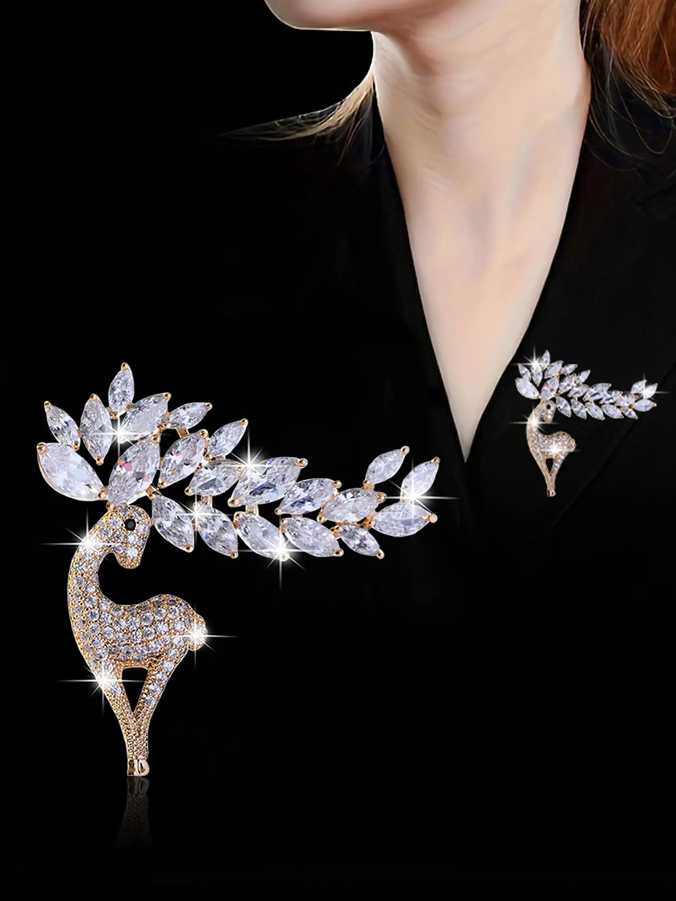 Women's Fashion Synthetic Zircon Christmas Deer Brooch Pin, Elegant Ladies' Clothing Accessory, Perfect Holiday Gift Idea