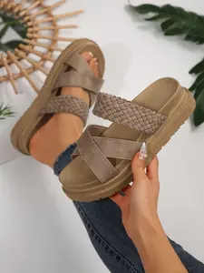 Women's Braided Cross Strap Thick Sole Sandals, Vintage Platform Shoes, Summer Outdoor Versatile Slippers, Comfortable Home & Office Wear, Footwear, Flatform, Casual Summer Footwear