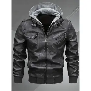 New Hooded Leather Jacket Casual Outerwear, Stylish Fashionable Design, Perfect for Daily Wear & Trendy Looks