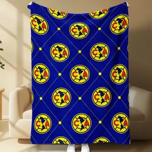 Club America Pattern Throw Blanket, Blue Football Logo Print, Cozy Fleece Blanket, Soccer Fan Gift for Home Sofa Travel