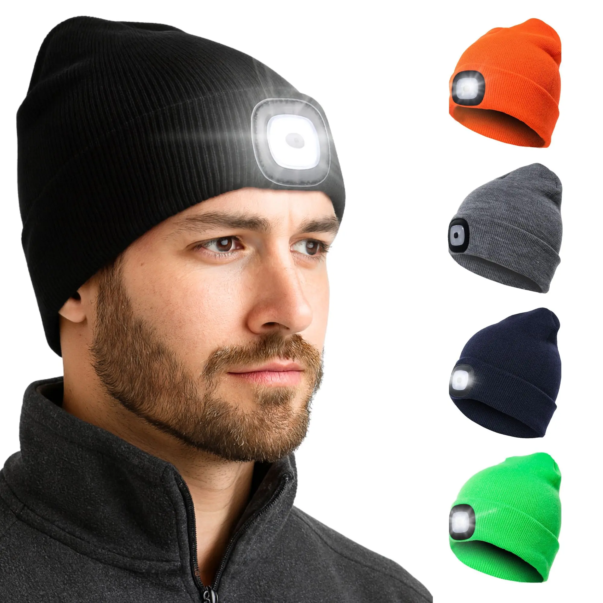 Knitted Winter Hat - Rechargeable Water Resistant 120 Lumens Head Light, 1 Size Fits All, Ideal for Cold-Weather Outdoor Activities, Father's Day Gift Option, One Size Fits All