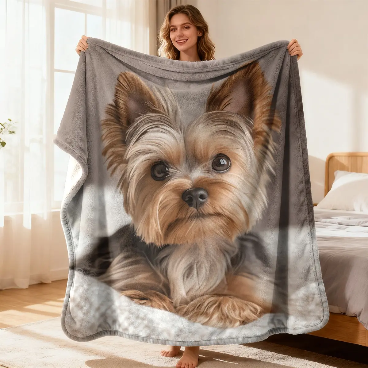 Yorkshire Terrier Flannel Blanket Cute Yorkie Dog Throw Blanket Soft Fleece Blanket for Dog Lovers Cozy Couch Sofa Bed Home Decor Gift