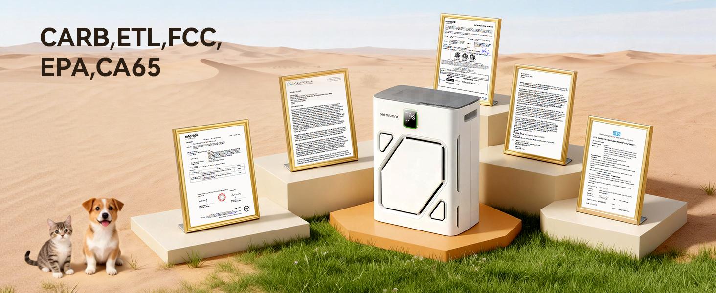 Meowant Pet Air Purifier with HEPA Double-Sided Filter Polygonal Inlet for Pet Hair Capture Activated Carbon H13 Filtration PM2.5 Monitor Quiet Smart Pet-Friendly