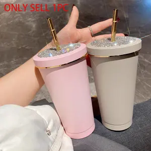 Stainless Steel Insulated Cup with Straw, Fashionable Women's Water Bottle, Ice Coffee Mug, Party Cup, Travel Essential, Gift for Women