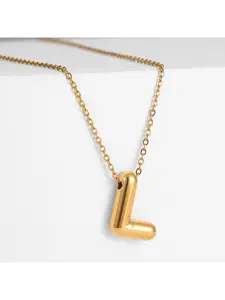 Dainty Bubble Letter Initial Necklace, Gold Plated Stainless Steel Alphabet Pendant Necklace for Women