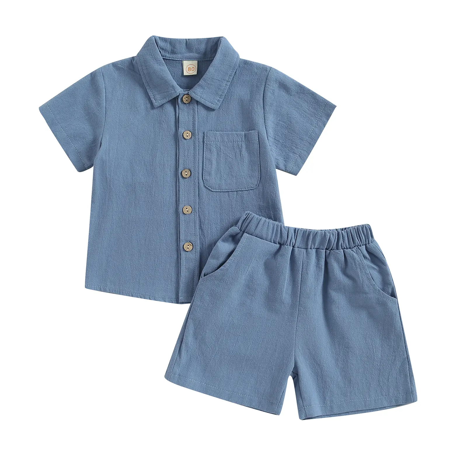 Baby Boy Cotton Linen Shorts Set Solid Color Short Sleeve Button Down T-Shirt Tops and Shorts Summer Outfit Clothes