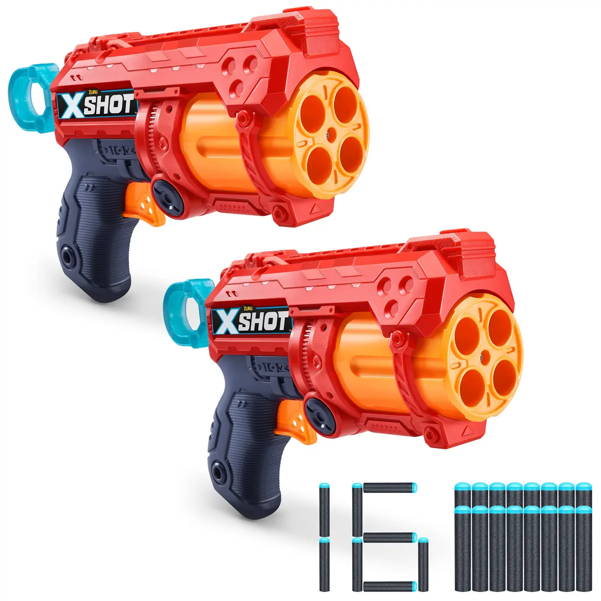 XSHOT Unisex Blasters & Toy Guns 2-Pack - Red & Orange Design, 16 Blue & Black Ammo - Kids' Sports & Outdoor Play Equipment
