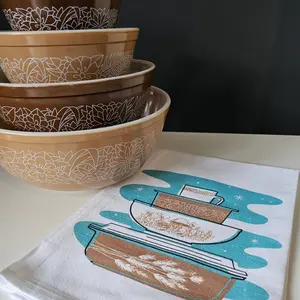 Pyrex Forest Fancies Tea Towel — Vintage Bowl Stack Print