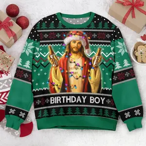 Funny Jesus Birthday Ugly Christmas Sweater, Unisex Crew Neck