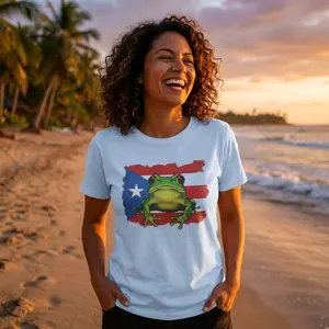 Puerto Rico Flag and Coquí T-Shirt Boricua Pride Personalized 100% Cotton Unisex Gildan 64000 Soft Breathable Machine Washable