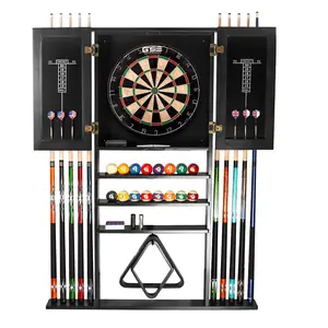 10 Billiard Pool Cue Wall Mounted Rack & Dart Board Cabinet Combination (3 Colors)