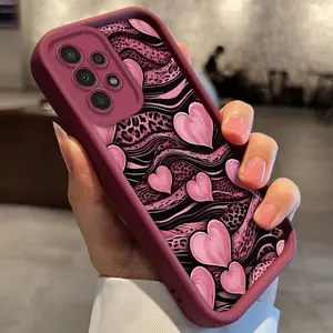 Rose Pink Fashionable Leopard Print Heart Case for Samsung Galaxy S24 Plus S25 S23 S22 S21 Ultra FE S24+ Patterned Soft TPU Full Camera lens Protection Rugged Phone Cover Valentine's Day Gift 2D printing Cellphone Protective