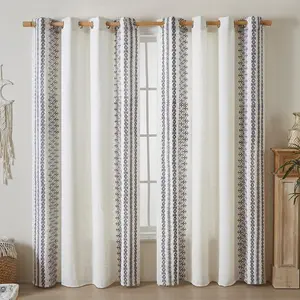Geometric Pattern Embroidery Curtain, 1 Count Boho Style Curtain, Window Drapes for Home Living Room Bedroom Office Decor