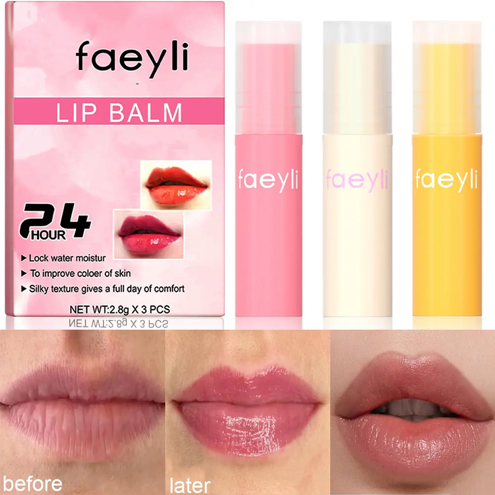 3PCS Color Changing Lip Balm Set, 24H Long Lasting Moisturizing Lipstick, Hydrating Lock Water Lip Care Balm, Improve Lip Color Reduce Lip Lines Silky Tinted Lip Gloss, Women Daily Makeup Lip Cosmetic Gift Kit