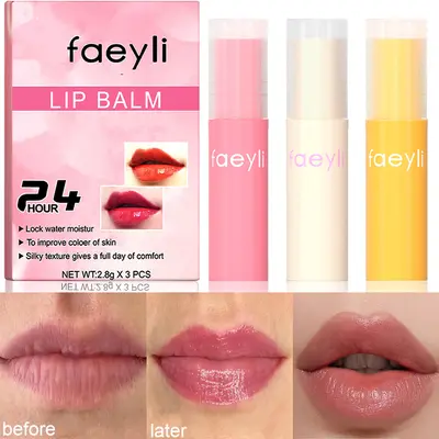3PCS Color Changing Lip Balm Set, 24H Long Lasting Moisturizing Lipstick, Hydrating Lock Water Lip Care Balm, Improve Lip Color Reduce Lip Lines Silky Tinted Lip Gloss, Women Daily Makeup Lip Cosmetic Gift Kit