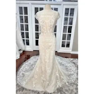 Beaded Low Neckline Open Back Layered Lace Fit & Flare Wedding Dress | Ember