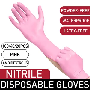 100/40/20 pcs/bag, pink disposable gloves, Work Gloves, Household Cleaning Gloves, waterproof, latex-free, powder-free, suitable for home and kitchen cleaning, nail care, hairdressing, painting and small tool use, Christmas gift, non-medical grade gloves