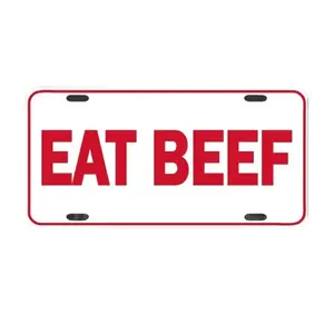 Eat beef license plate white red, Aluminum License Plate, Car Tag, Accessories, 12 x 6 Aluminum Material