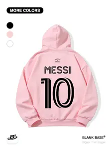 World Cup Messi Print Loose Hoodie with Pocket, Casual Breathable Sportswear, Unisex Trendy, Men's & Women's Fashion