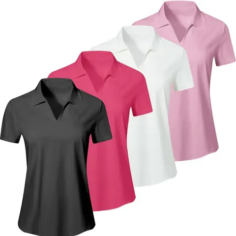 【Black Friday】Women's Solid Color Sports Polo Shirt, Breathable Comfortable Fabric, Short Sleeve Collared Top for Golf, Baseball and Tennis, Ladies Sportswear for All Seasons