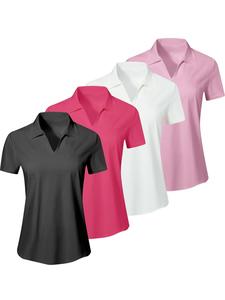 women's solid color sports polo shirt, breathable comfortable short sleeve collared top for golf baseball tennis, ladies sportswear for all seasons, sports casual wear