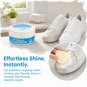White Shoe Cleaner Cream Multipurpose No-Wash Solid Comes with Sponge Removes Stains Ideal for Leather Silicone Car Interiors Mild Non-Irritating Eco-Friendly