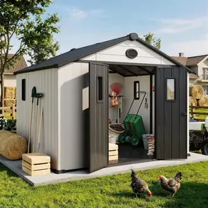 10x8 / 10x10 / 10x12 FT Outdoor Storage Shed, Backyard Tool Shed with Lockable Doors and Sloping Roof, Garden Patio Lawn Storage