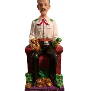 10 inch Jesus Malverde Statue with Detailed Features and Gold Accents for Home Decor