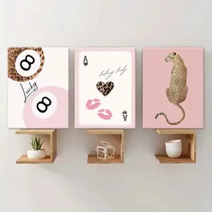 3-Piece Leopard Print Canvas Art Set, Modern Wall Decor for Living Room & Home Decoration, High-Quality Solid Wood Frame, Waterproof Painting, Wooden Wall Art