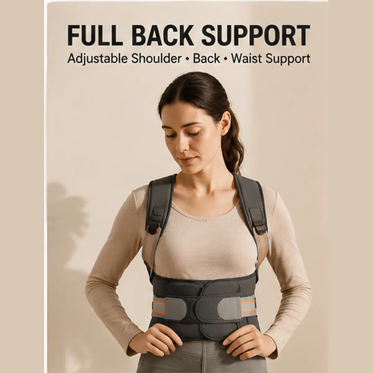 Adjustable Full Back Support Brace for Adults at Work and Everyday Wear