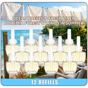 12Pcs Spring & Summer Plug in Air Freshener Refills, Ocean, Fresh Linen, Forest & Summer Breeze Home Fragrance Scents fill