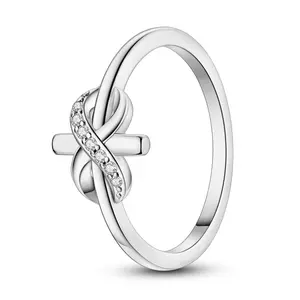 MULA 925 Silver-plated Infinity Cross Ring - Exquisite Religious Promise Ring with Cubic Zirconia, Christian Jewelry, Best Gift for Girls and Women