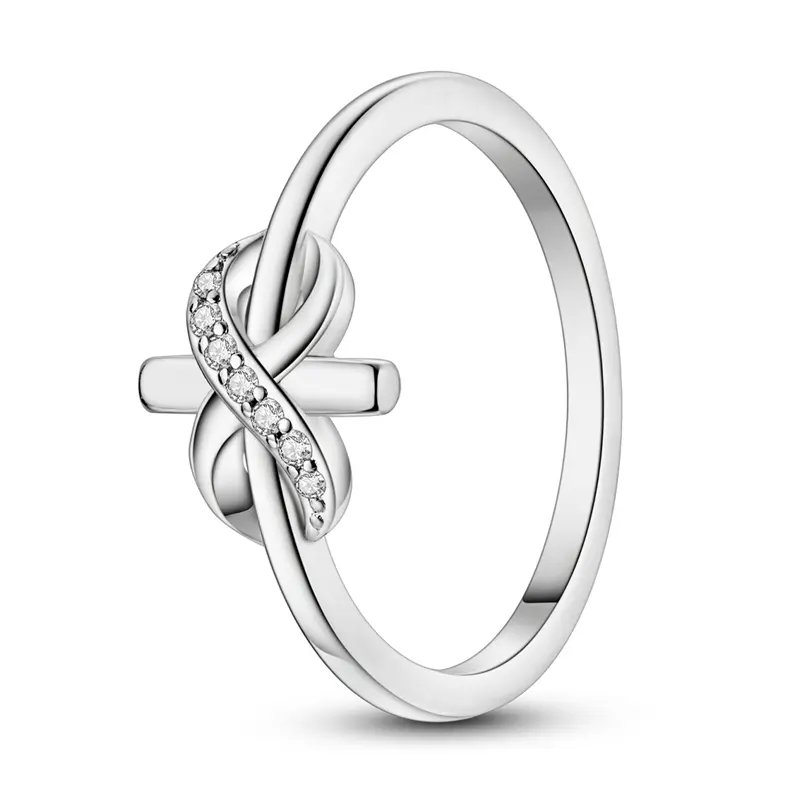 MULA Silver-Plated Infinity Cross Ring - Hypoallergenic Geometric Band with Cubic Zirconia, Christian Promise Jewelry, Women's Casual Everyday Wear Engagement Ring Stack, Cross Rings