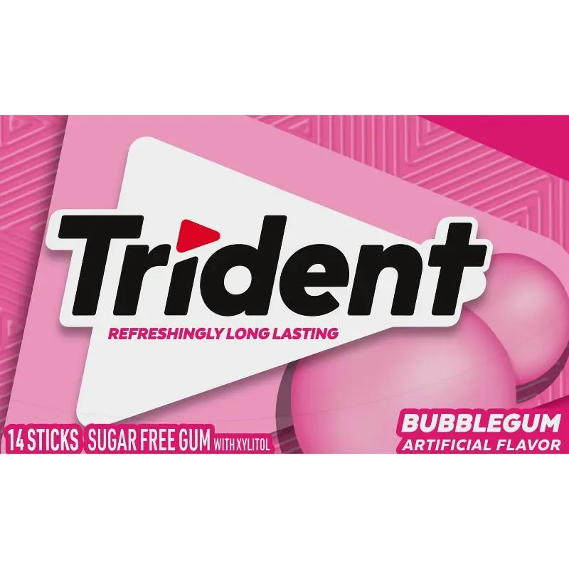 6x Trident Bubblegum Sugar Free Chewing Gum - Classic Flavor Fresh Breath Mints Snack Candy 14ct